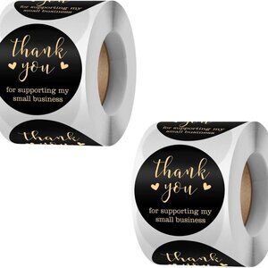2 Rolls Black Thank You Stickers, for Supporting My Small Business Stickers 1"